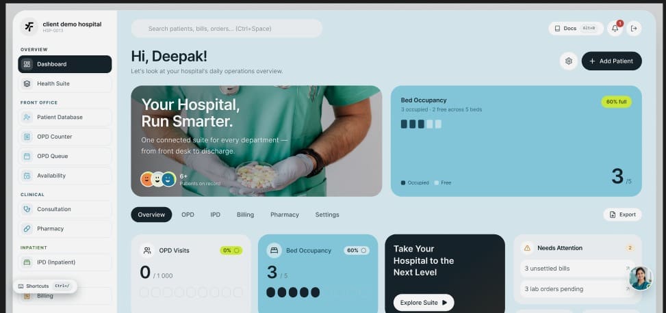 Medara HMIS — clinical dashboard hero